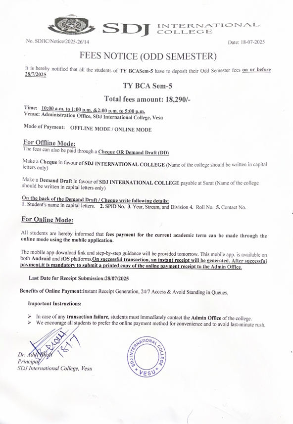 Fees Notice TYBCA SEM-5 AY 2025-26