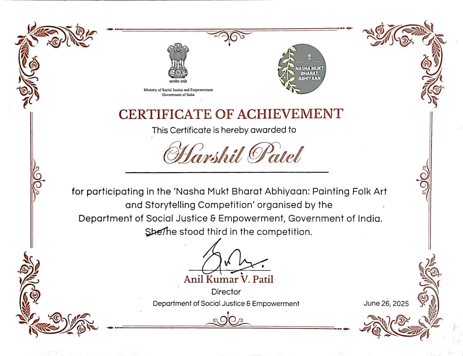 Proud Achievement at National Level